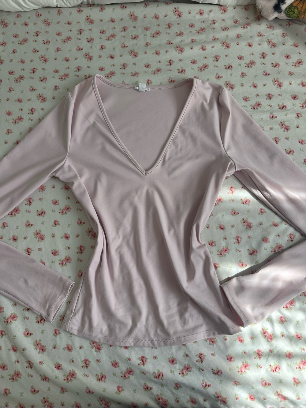 garage Light Pink V-Neck Long Sleeve Top